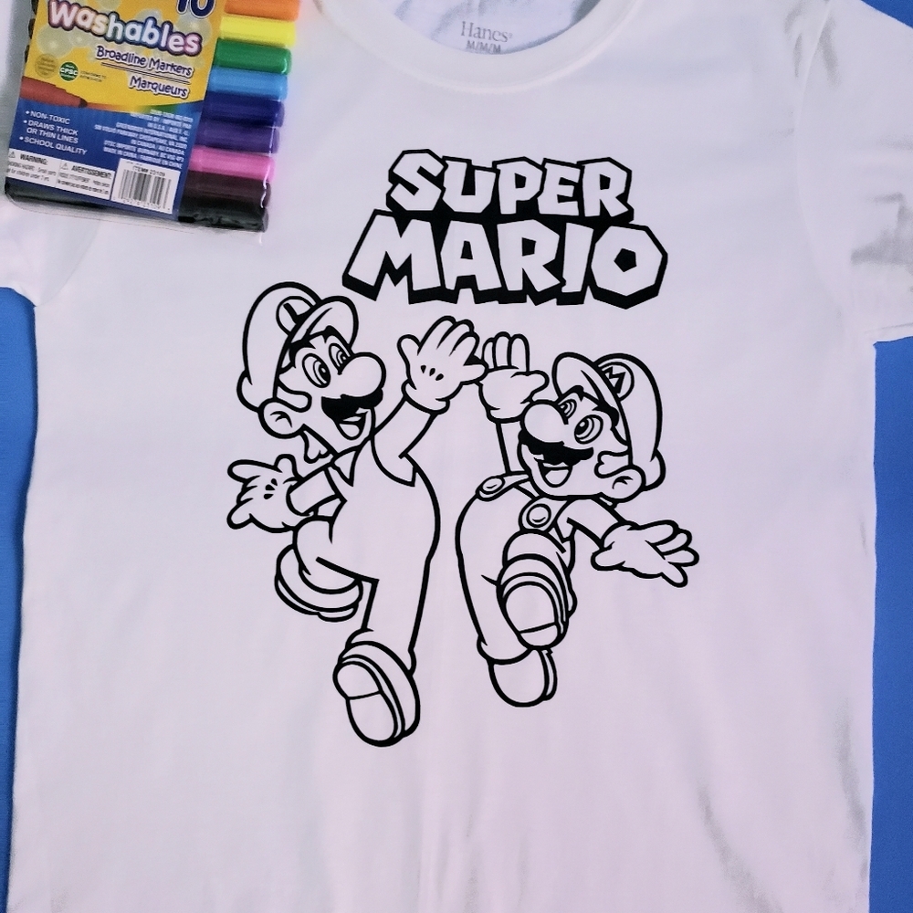 New Color Me SUPER MARIO BROS. Coloring T Shirt